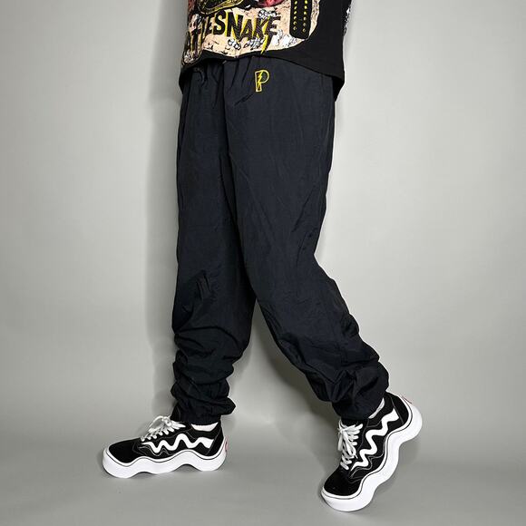 Vintage 90s Pro Player Track Pants Mens L Jet Black Nylon Joggers Packers - Picture 1 of 4